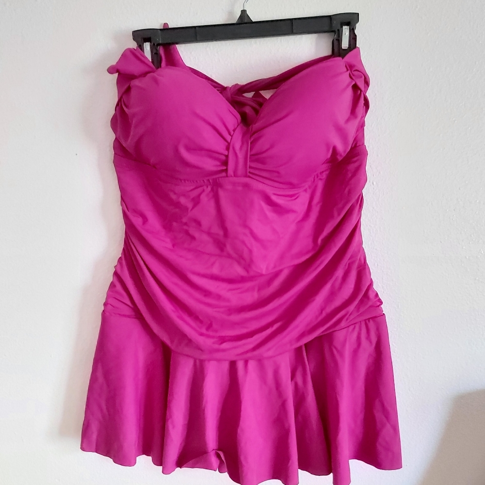 NWT Chaps halter swim dress - size 18 - magenta